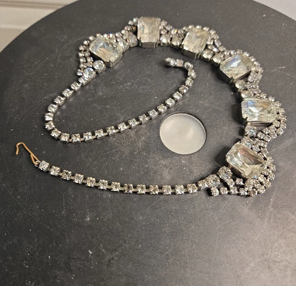Vintage Crystal Icy Statement Necklace Silver Clear Rhinestone Collar
